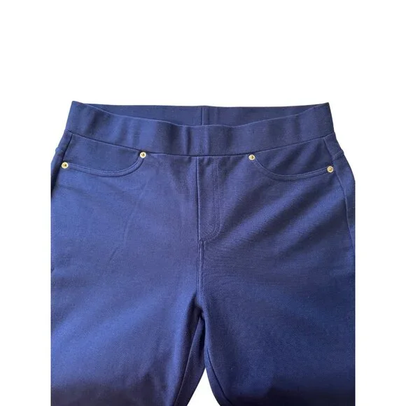 Michael Kors Womens Navy Pull-On Pants With Gold Accents - Size L - Picture 4 of 7